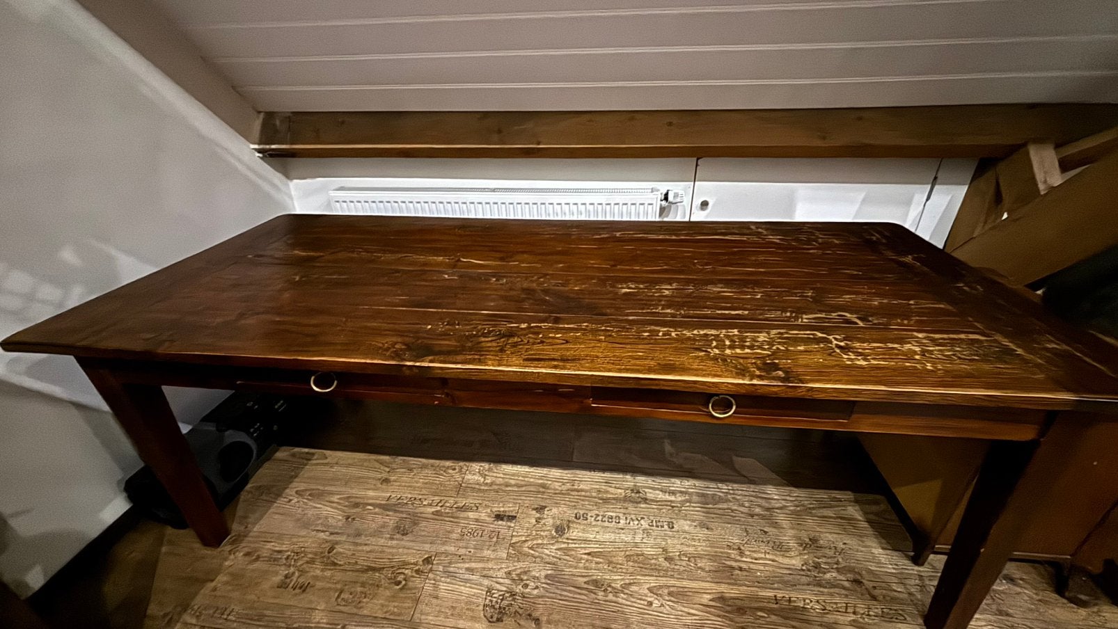 Teakhouten tafel bruin met 2 lades, Ophalen, Gebruikt, Teakhout, 200 cm of meer