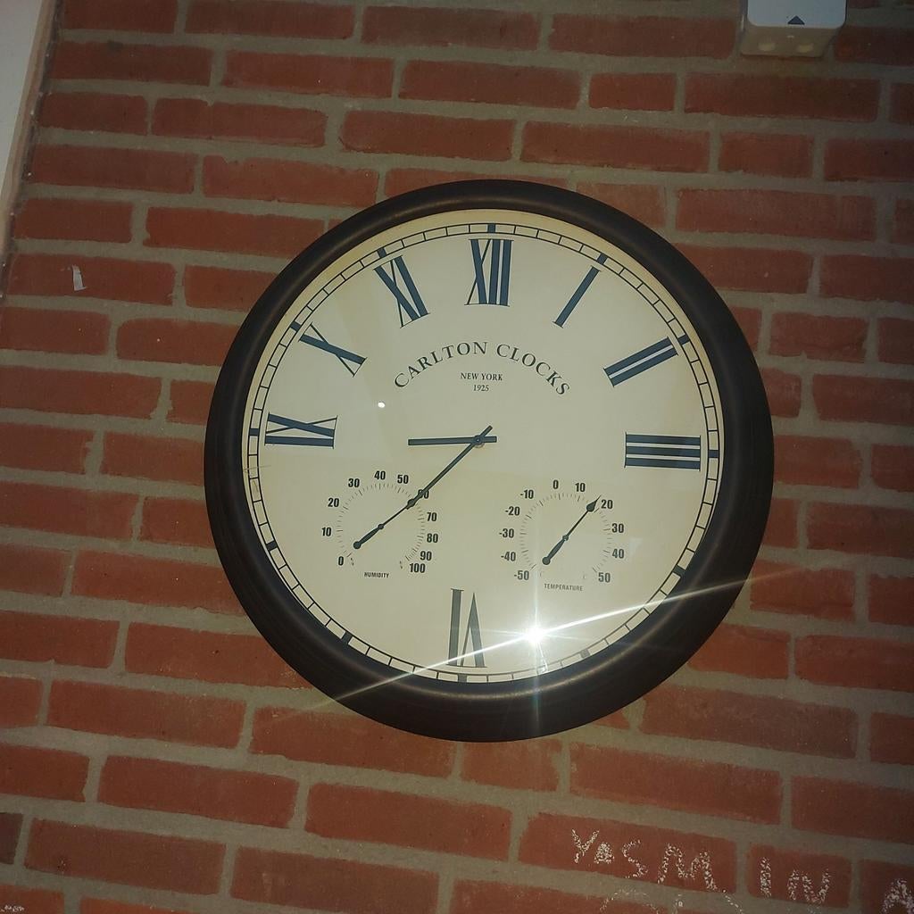 Grote Carlton Klok met Thermometer en Hygrometer, Huis en Inrichting, Woonaccessoires | Klokken, Ophalen of Verzenden, Gebruikt