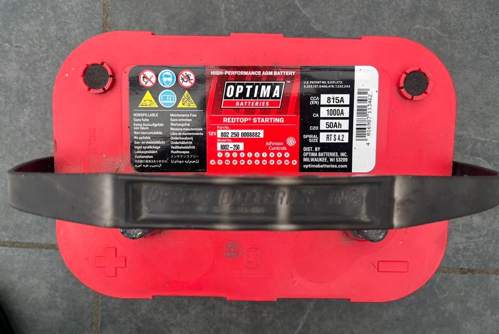 Optima RedTop AGM Accu 12V 50Ah 815A – Startaccu, Ophalen, Gebruikt