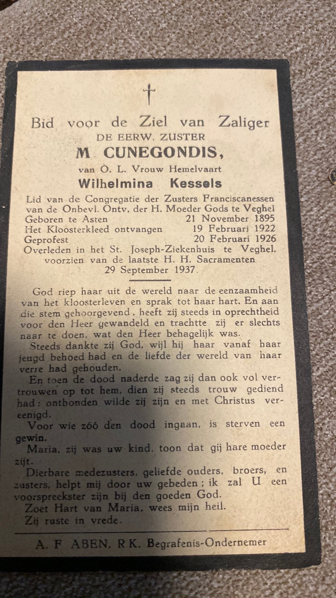 Zr W Kessels 1895 Asten 1937 Veghel, Ophalen of Verzenden