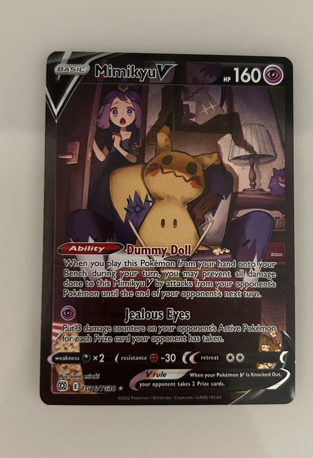 Pokemon kaart MimikyuV, Ophalen of Verzenden, Zo goed als nieuw