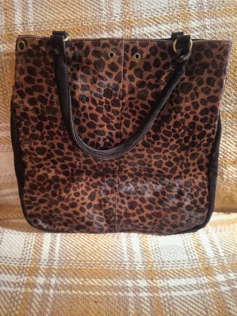 Panterprint leren totebag, Ophalen of Verzenden, Zo goed als nieuw, Bruin, Overige typen