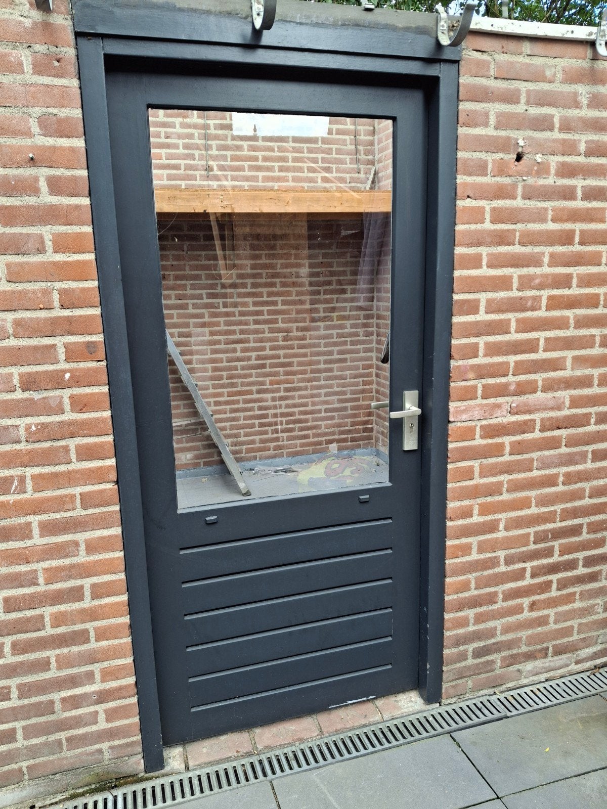 Hardhouten kozijn met deur, Gebruikt, Deurkozijn, 150 tot 225 cm, Inclusief glas