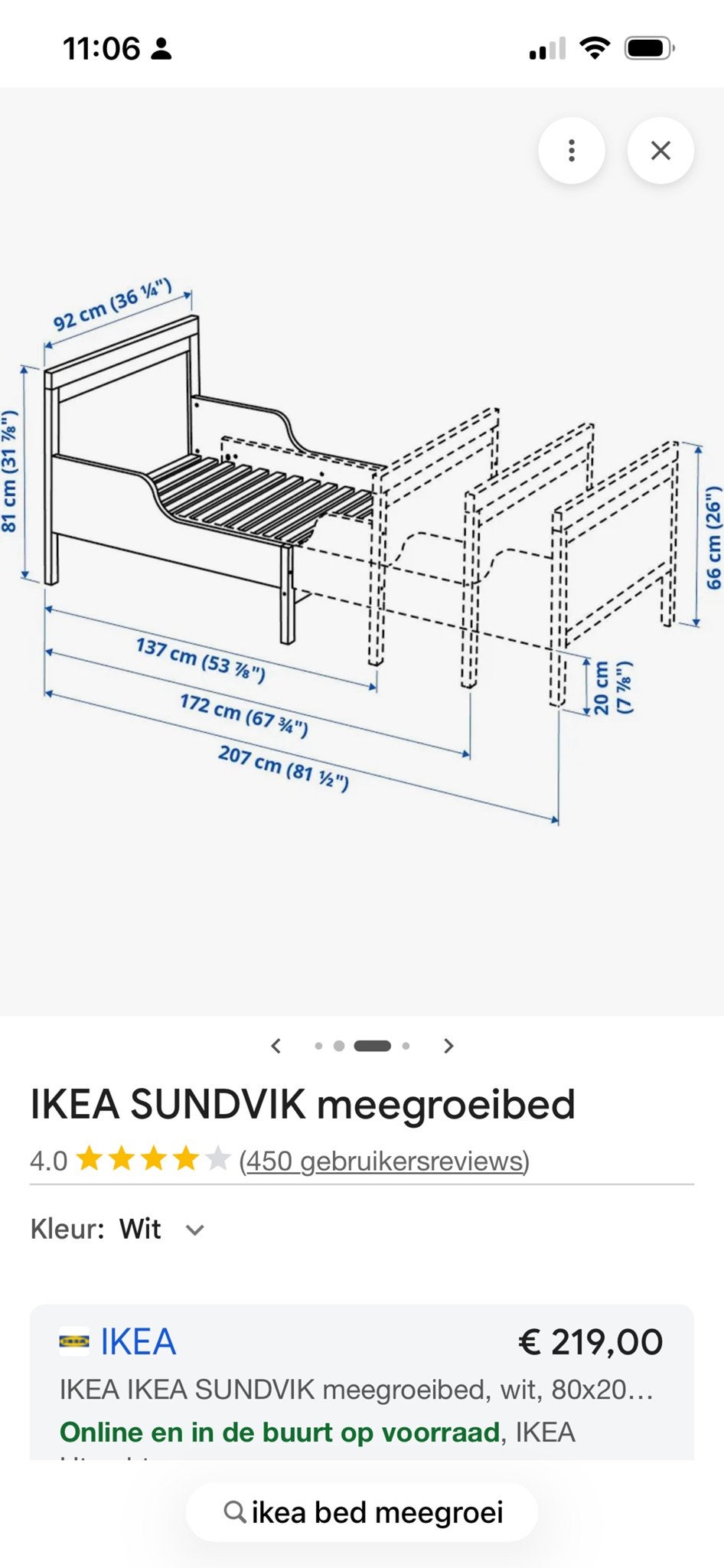 IKEA Sundvik meegroeibed met matrassen, Ophalen, Gebruikt, 70 tot 85 cm, Lattenbodem