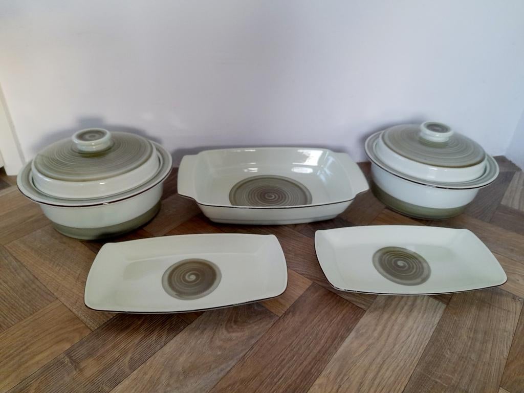 6 vintage pistache groene Stavangerflint Norway schalen set, Ophalen of Verzenden