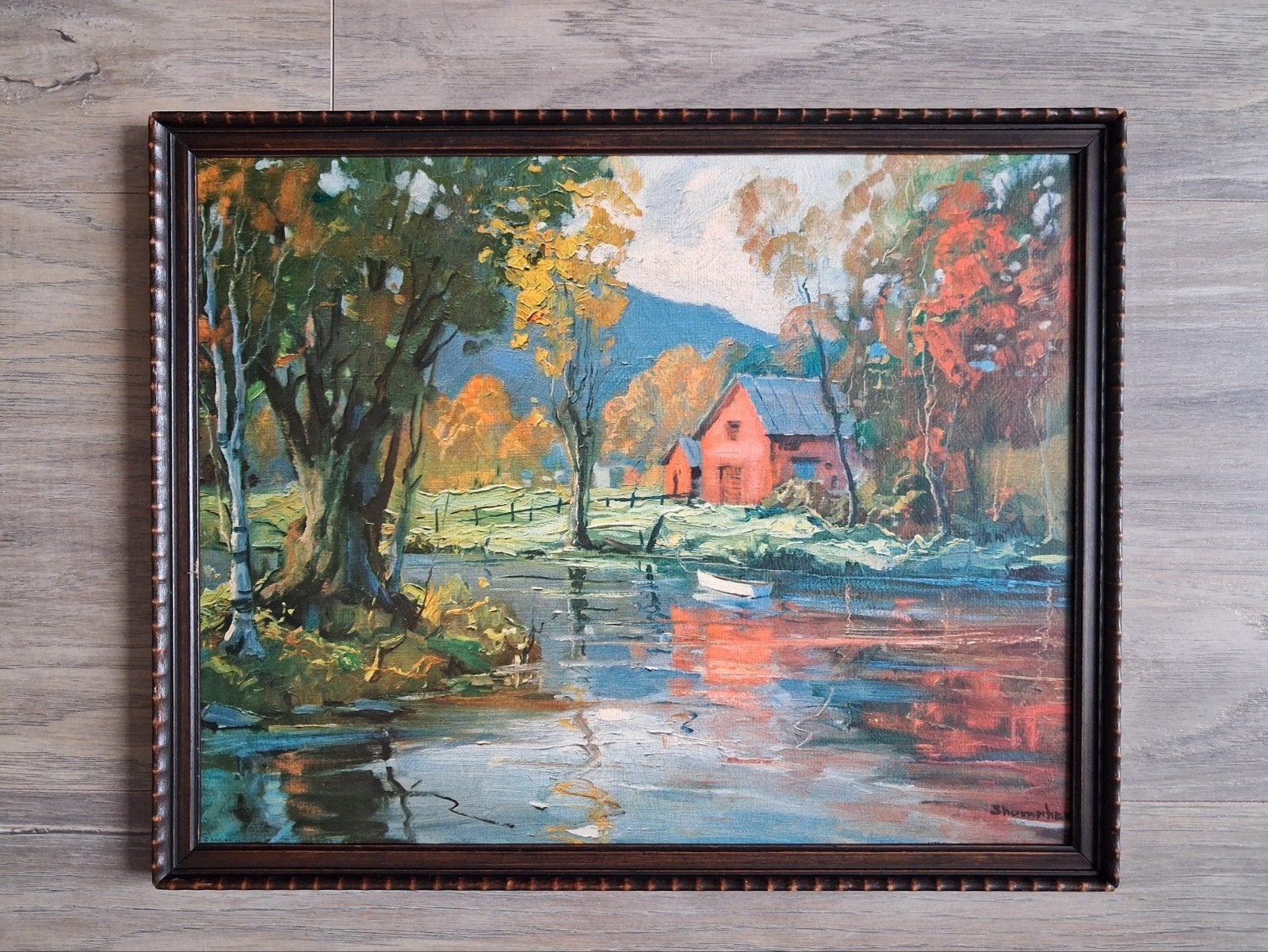 Schilderij # Huis aan het water in de herfst, Ophalen of Verzenden