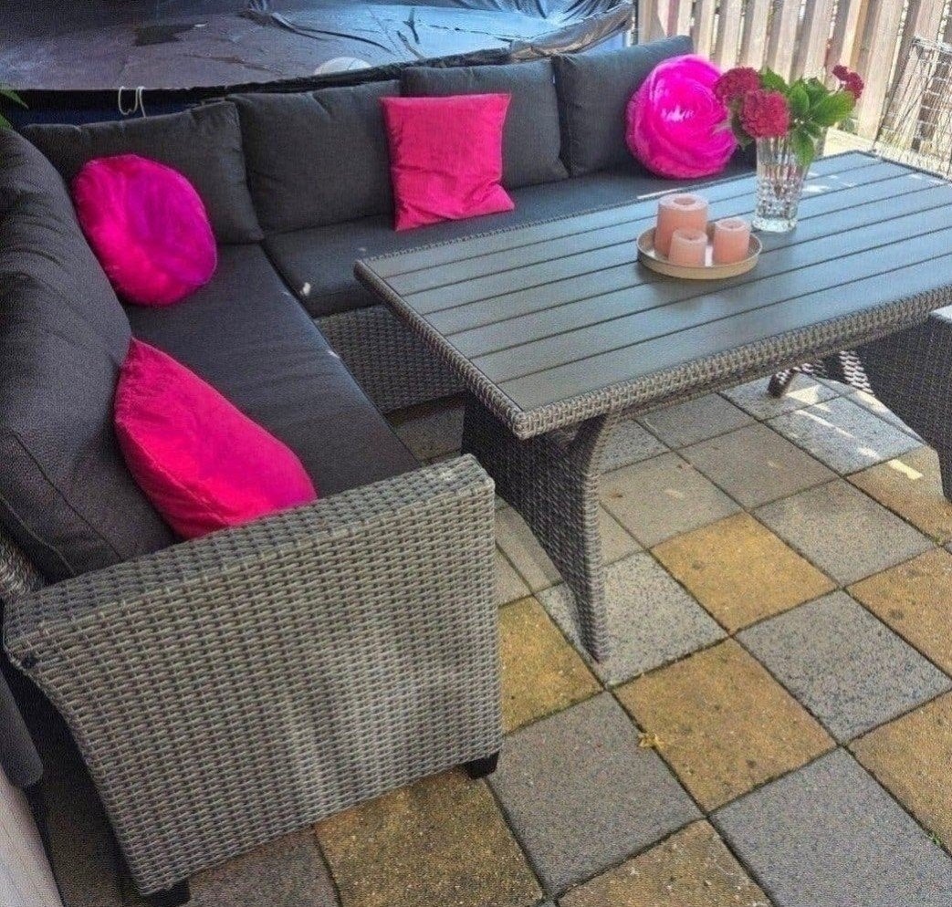 Comfortabele loungebank met tafel - Grijs, Ophalen, 5 zitplaatsen, Gebruikt, Bank