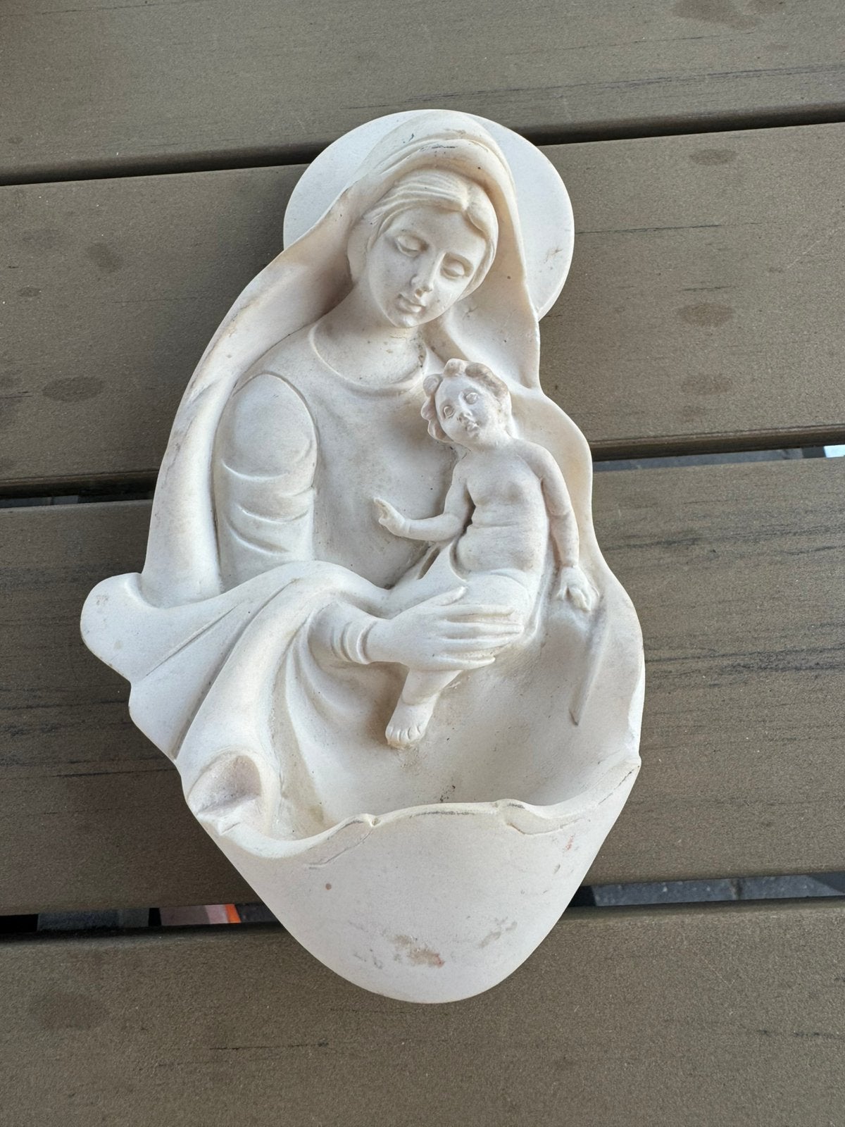 Vintage Italiaans Wijwaterbakje (20 cm) – Maria met Kind, Verzamelen, Ophalen of Verzenden, Zo goed als nieuw, Beeld(je)