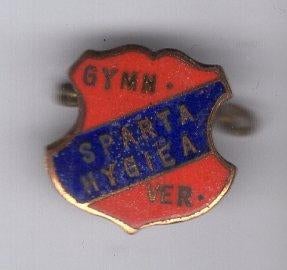 Gymn. Sparta Hygiea ver. email op koper broche ( Y_158a ), Verzenden, Zo goed als nieuw, Sport, Speldje of Pin