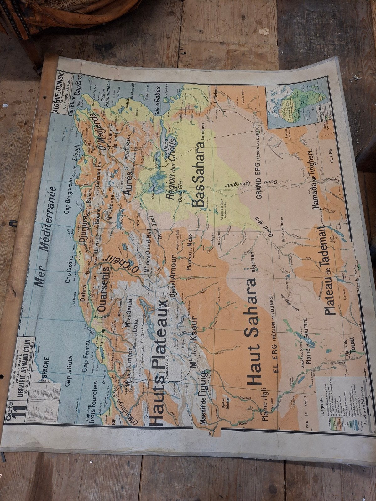 Oude schoolplaat kaart landkaart brocante, Antiek en Kunst, Antiek | Schoolplaten, Ophalen of Verzenden, Aardrijkskunde