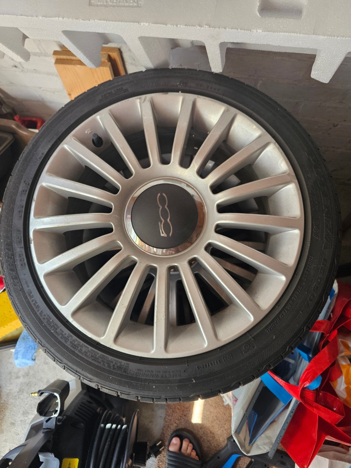 4x Original Fiat 500 16" Turbine wheels + Bridgestone tires, 16 inch, Banden en Velgen, Ophalen of Verzenden, 195 mm