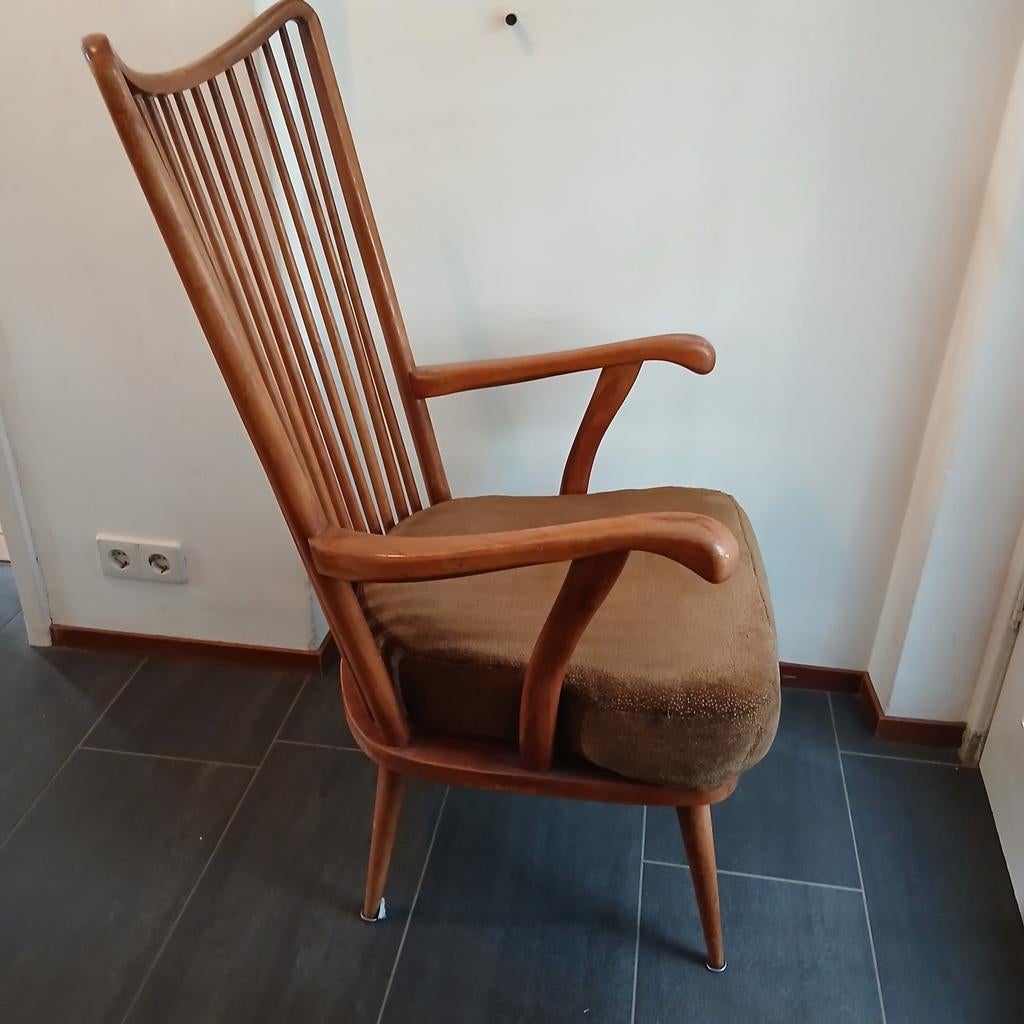 Vintage midcentury scandinavische stijl spijlenstoel, Ophalen, Gebruikt, Bruin, Vintage jaren 50 / 60