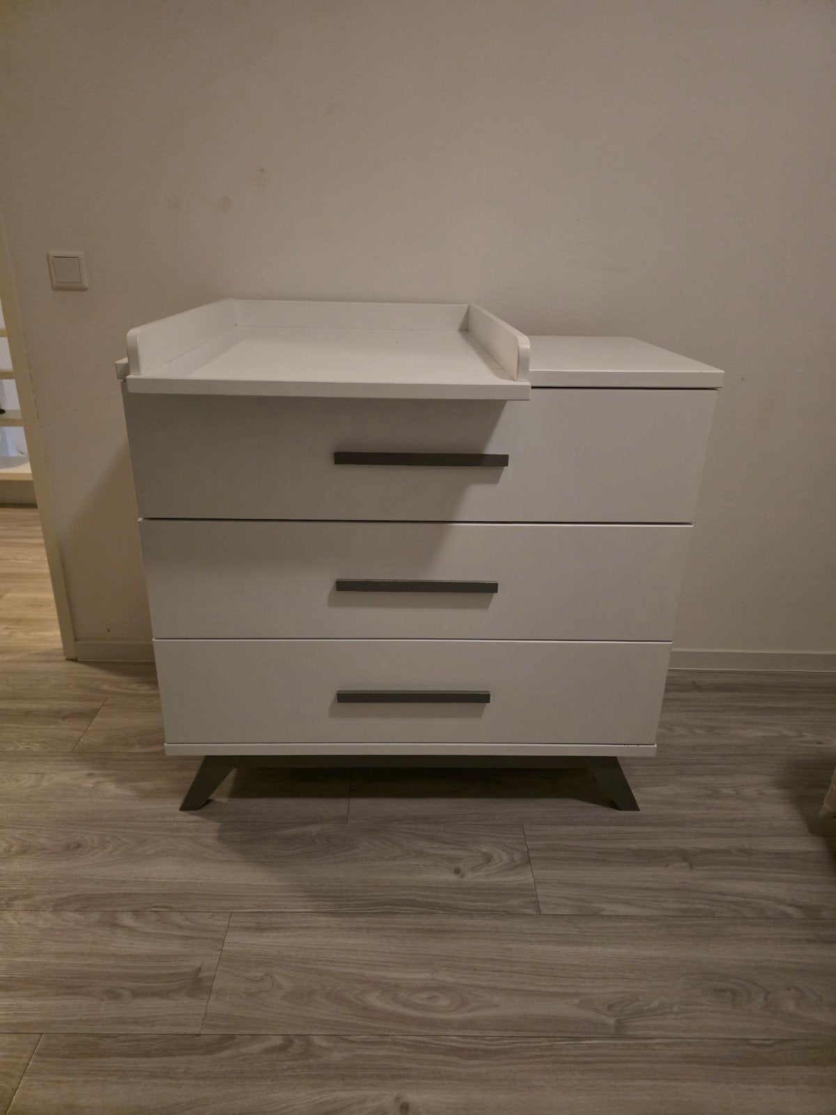 Witte commode met 3 lades en afneembaar blad, Ophalen of Verzenden