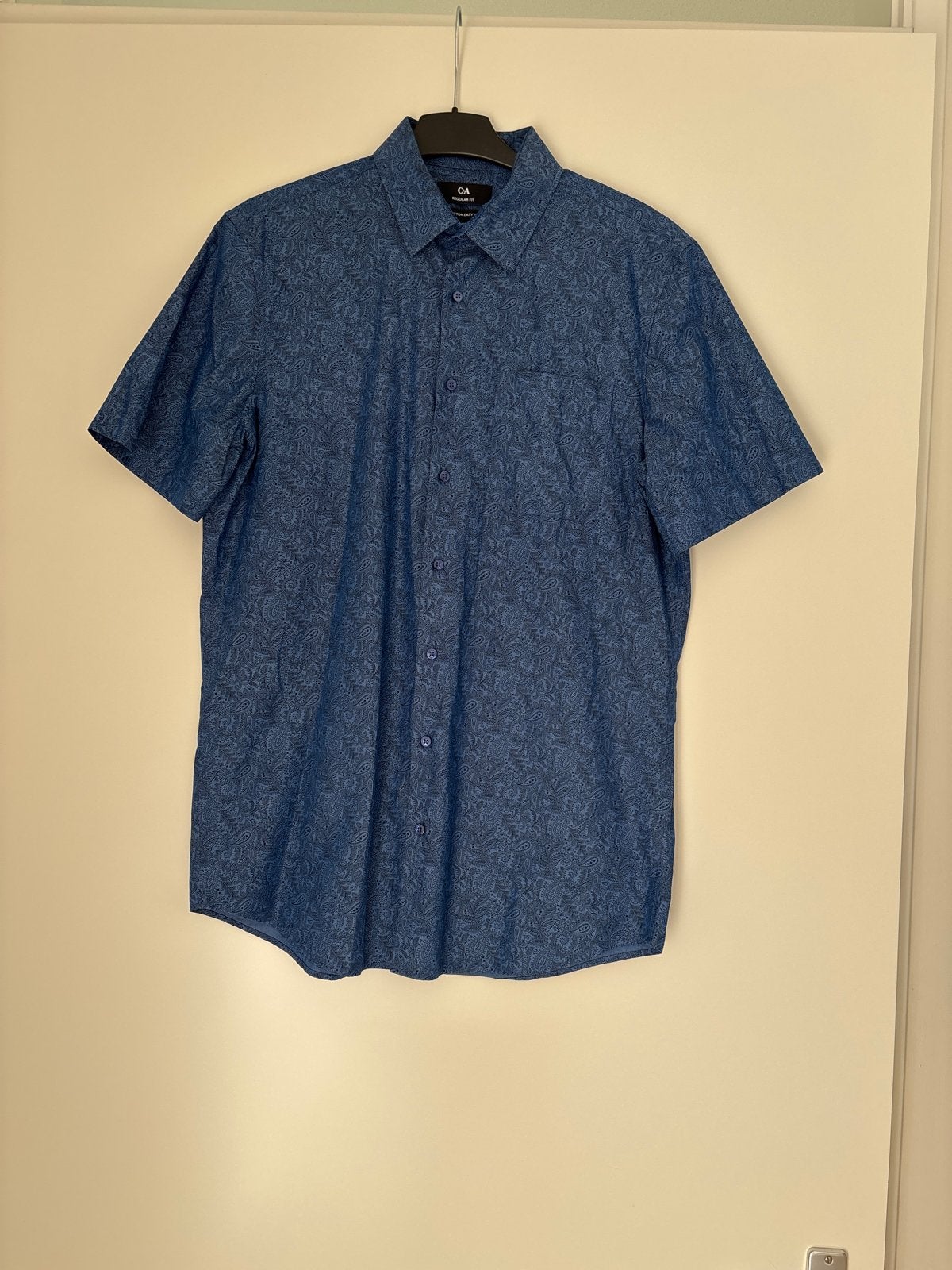 C&A Heren overhemd met korte mouwen, blauw, paisley print, Ophalen of Verzenden, Nieuw, Blauw, Halswijdte 39/40 (M)
