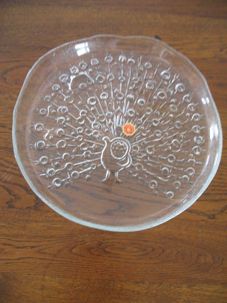 Glazen Schaal met afbeelding Pauw Vintage en Nieuw, Antiek en Kunst, Ophalen of Verzenden