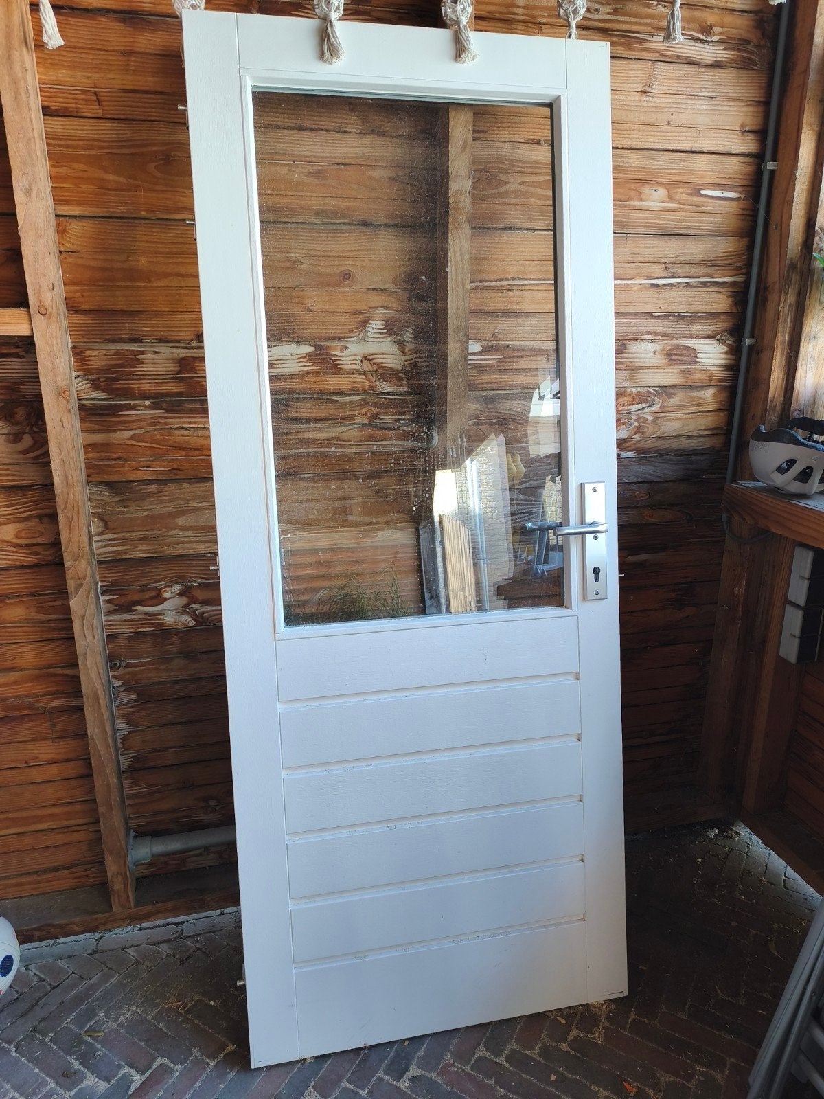 Witte binnendeur met glas, 201x82 cm, Doe-het-zelf en Verbouw, Ophalen, 80 tot 100 cm, Binnendeur, Zo goed als nieuw
