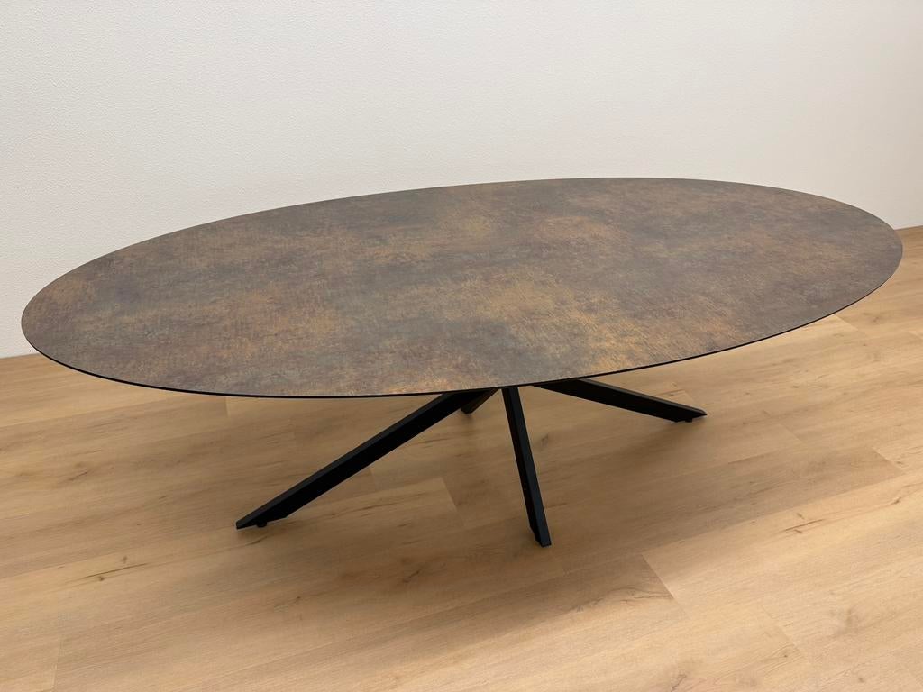 Ovale eettafel HPL Roest 220x110 - Direct Leverbaar, 100 tot 150 cm, 200 cm of meer, Ophalen of Verzenden, Zo goed als nieuw