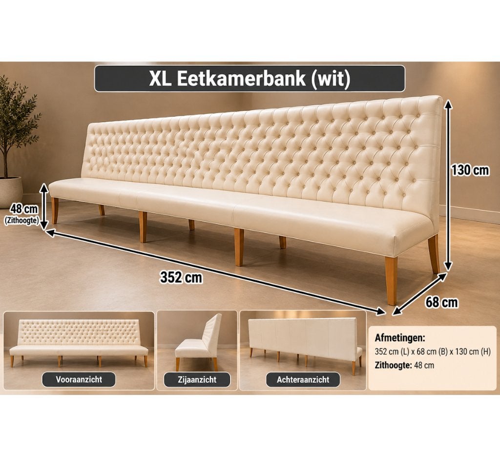 Foto 8 van Complete XL Eetkamerset: Tafel, Bank, Buffetkast & 4 Stoelen