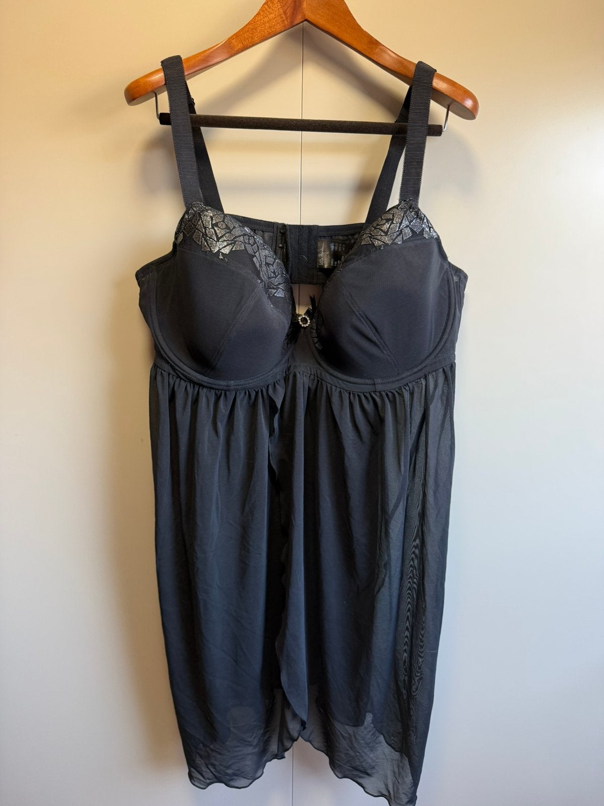 Ulla popken sexy babydoll zwart zilver - maat 105 D, Ophalen of Verzenden, Zo goed als nieuw, Zwart, Lingerie of Zwemkleding