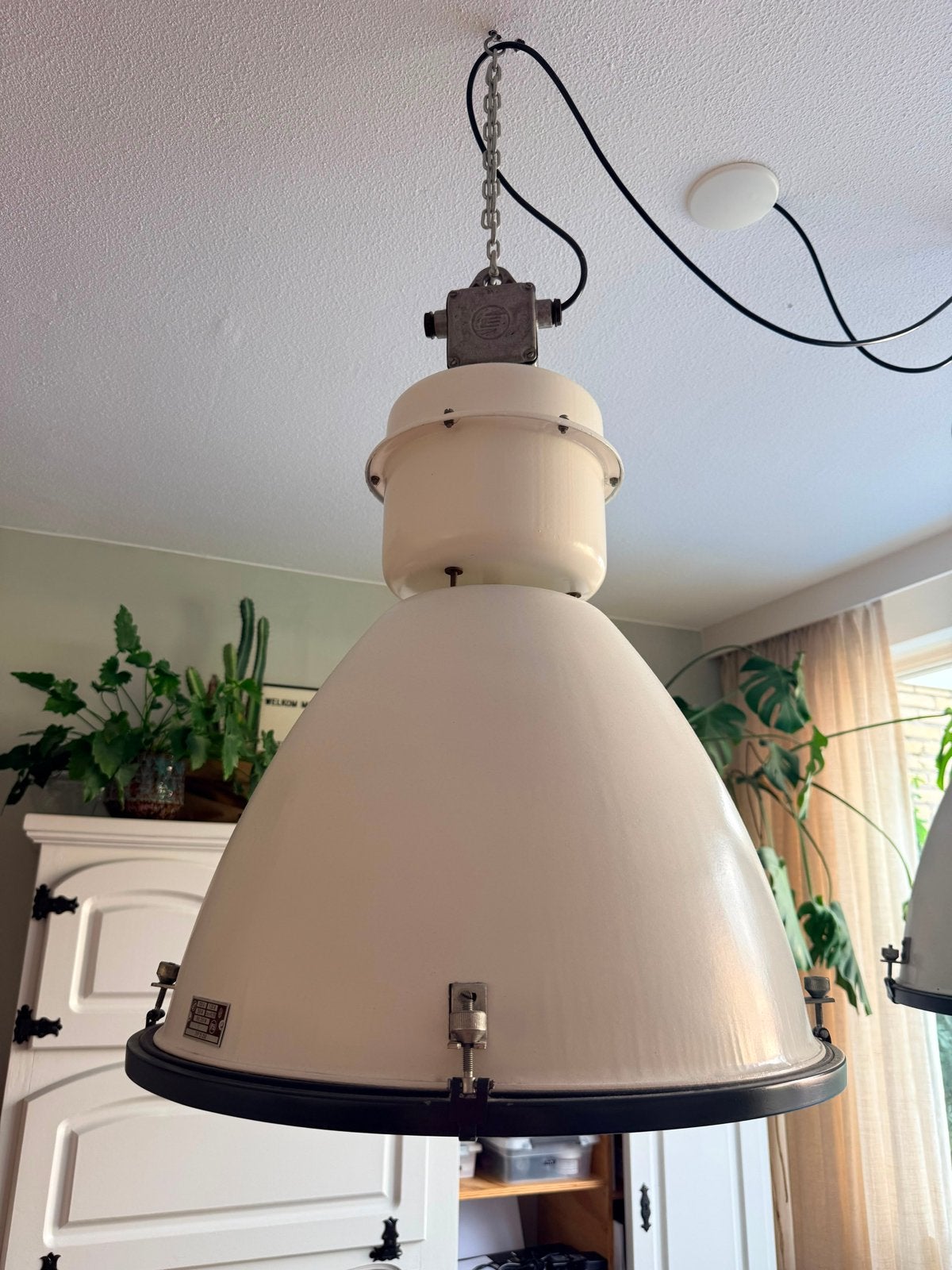 Vintage Industriële Hanglamp -wit, Ophalen, Gebruikt, Metaal, E27 (groot)