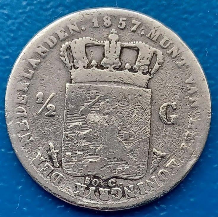 1/2 gulden 1857 - Willem III, Postzegels en Munten, Munten | Nederland, ½ gulden, Koning Willem III, Verzenden, Zilver