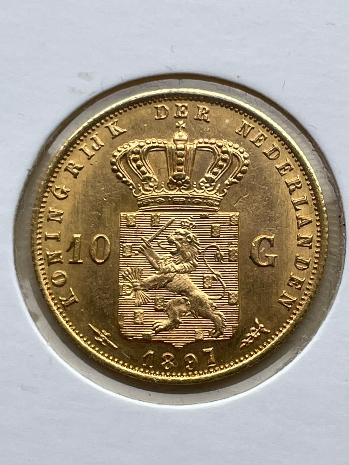 Gouden tientje 1897 variant met hoge 7 en streepje eronder, Verzenden, Goud, Koningin Wilhelmina, Losse munt