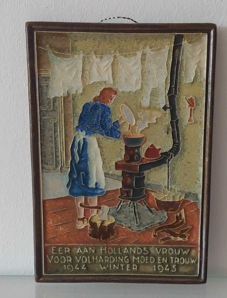 antieke wand tegel,  WWII Cloisoné tegel, volgnr 62, Antiek en Kunst, Ophalen of Verzenden