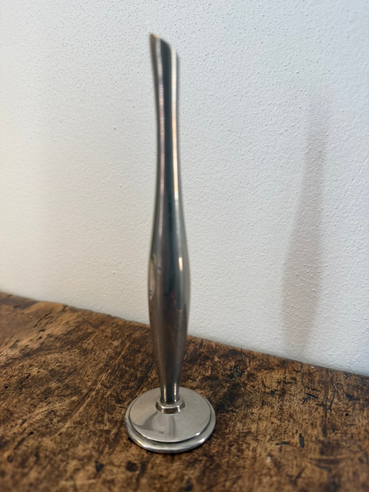 Vintage verzilverde solifleur vaas jaren ’60/’70 -14,5 cm, Gebruikt, 14 cm, Ophalen of Verzenden, Metaal