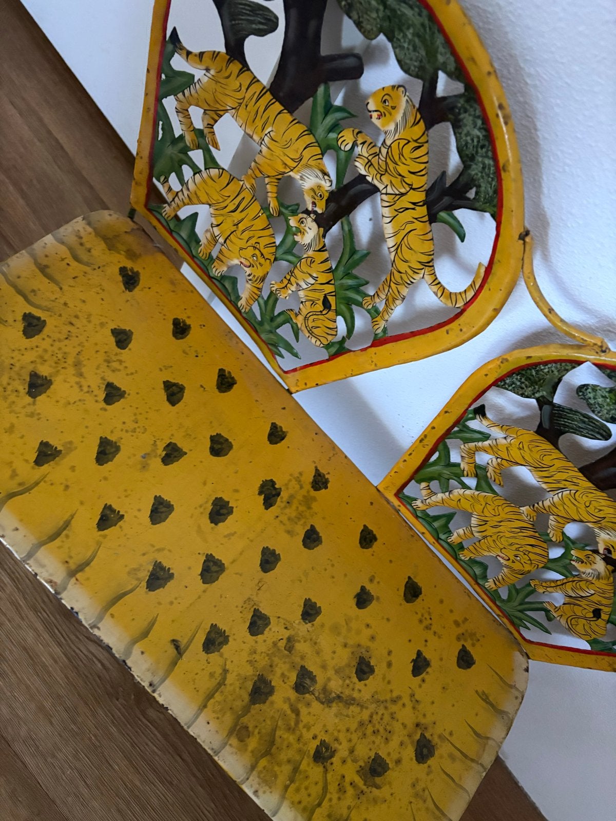 Vintage metal kinderbankje met tijgerprint, Ophalen of Verzenden
