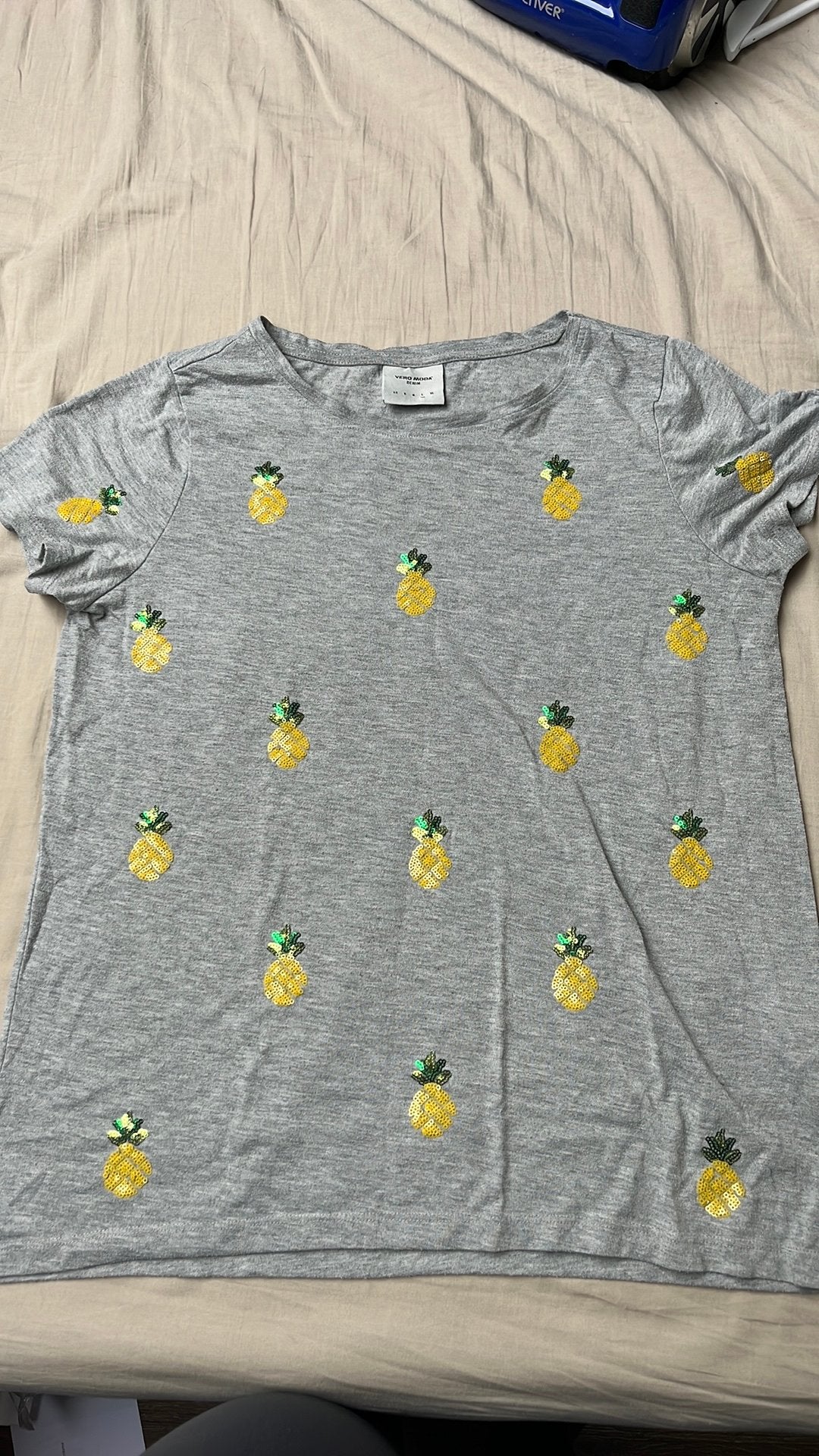 Vero Moda Denim T-shirt met Ananas Pailletten, Maat 38/40 (M), Ophalen of Verzenden, Zo goed als nieuw, Korte mouw