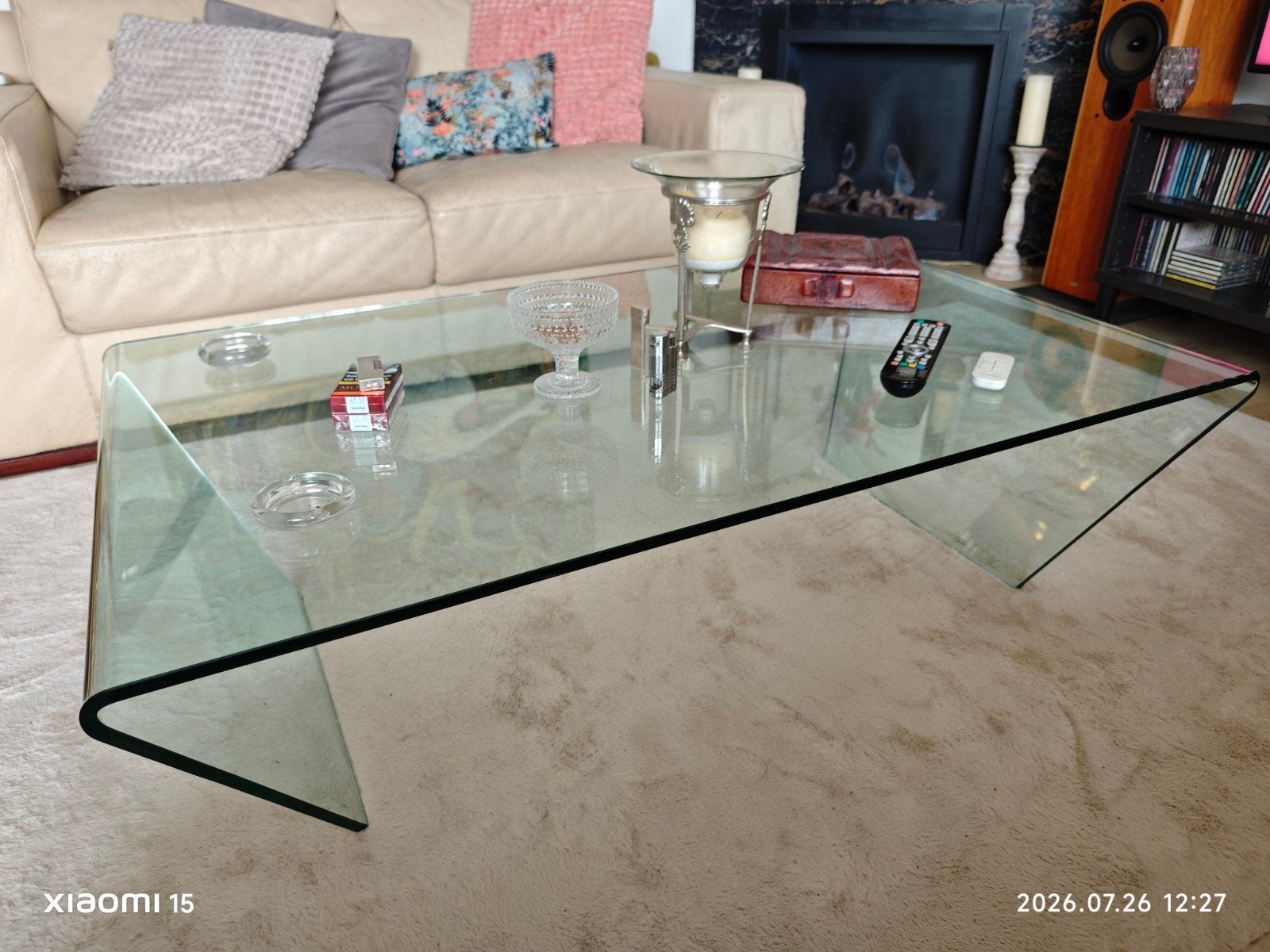Pamono Glazen Salontafel 70x120x35 cm, Ophalen, 100 tot 150 cm, 50 tot 100 cm, Glas
