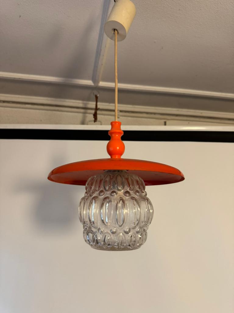 Hanglamp,sixties,zeventies,POP,Mid-Century,Space Age,vintage, Gebruikt, Ophalen of Verzenden, Glas, Minder dan 50 cm