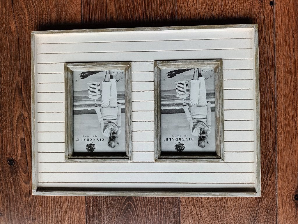 Riverdale fotolijst lijst tweeluik wit beige hout houten, Gebruikt, Ophalen of Verzenden, 26 cm, Fotolijst