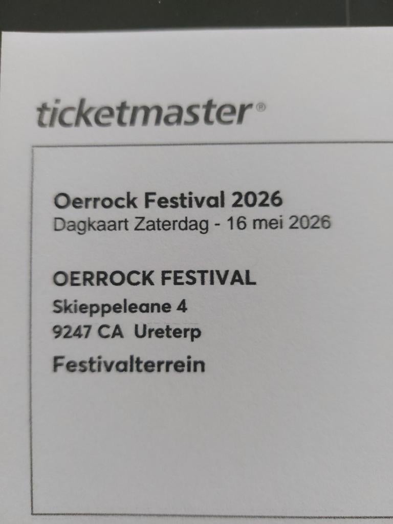 Dagticket zaterdag Oerrock festival, Tickets en Kaartjes, Evenementen en Festivals, Eén persoon
