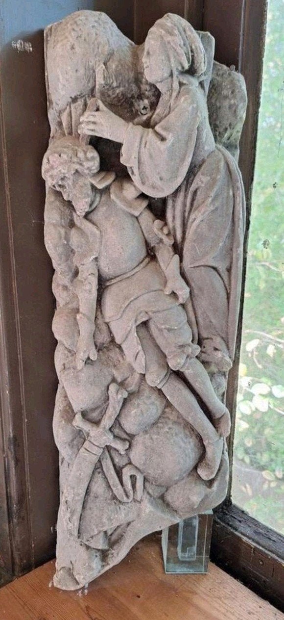 Antiek Reliëf met Twee Figuren - Klassieke Kunst, Ophalen, Groep mensen, 50 - 100 cm, Wanddecoratie