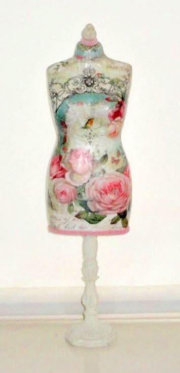 Buste Torso Brocant Landelijk roodborstje rozen, Ophalen of Verzenden