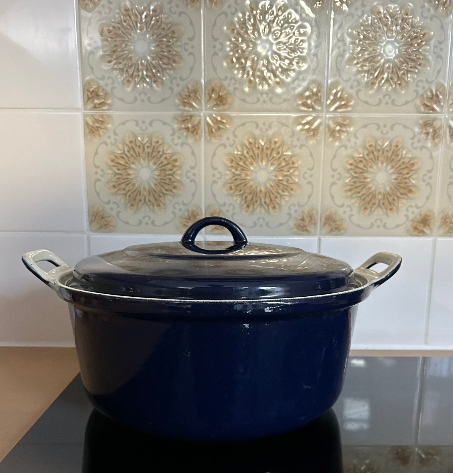 Gietijzeren pan Nomar (Staub) | 28 cm | Blauw, Ophalen of Verzenden, Zo goed als nieuw, Gietijzer