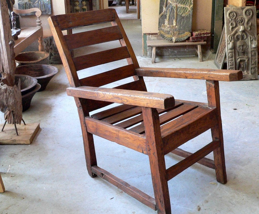 antieke planter stoel Java Indie NOI Indonesie ST1 teak hout, Ophalen of Verzenden