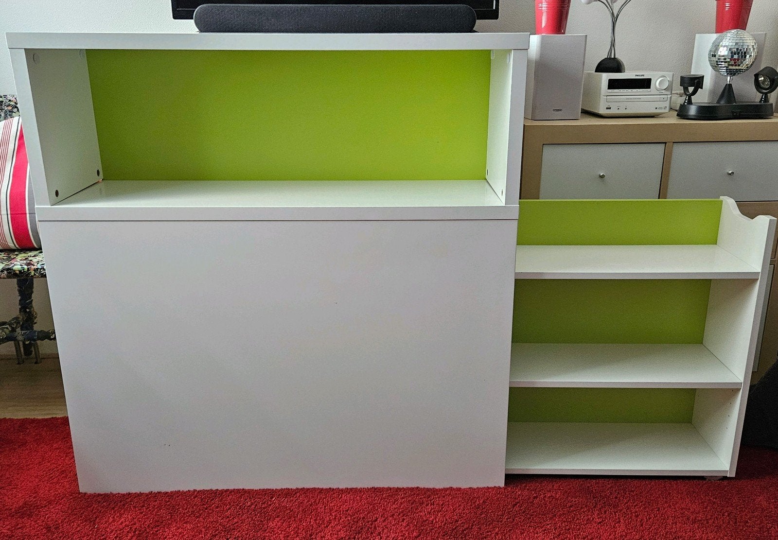 2x Ikea Flaxa hoofdeinde met opbergruimte, wit/groen, Ophalen, 70 cm of meer, Hout, 65 cm of meer
