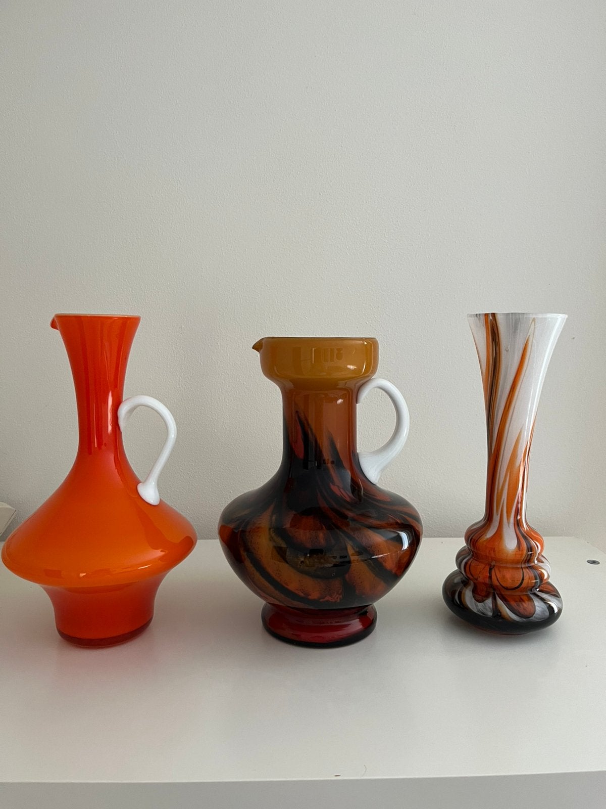 Opaline Florence vazen, oranje, bruin swirl glas per stuk, Antiek en Kunst, Antiek | Vazen, Ophalen of Verzenden