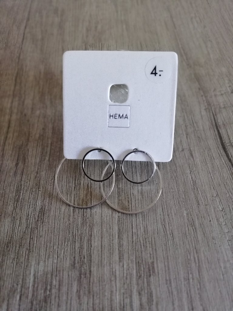 Zilveren Dubbele Oorbellen Rondjes, Sieraden, Tassen en Uiterlijk, Oorbellen, Overige materialen, Nieuw, Ophalen of Verzenden