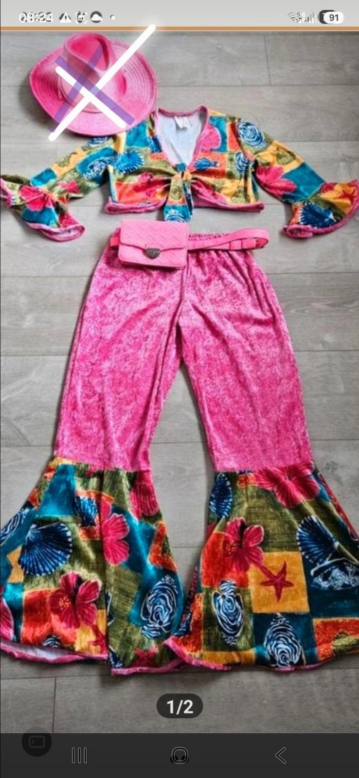 geweldige flowerpower hippieset 38/40, Verzenden, Zo goed als nieuw, Maat 38/40 (M), Carnaval