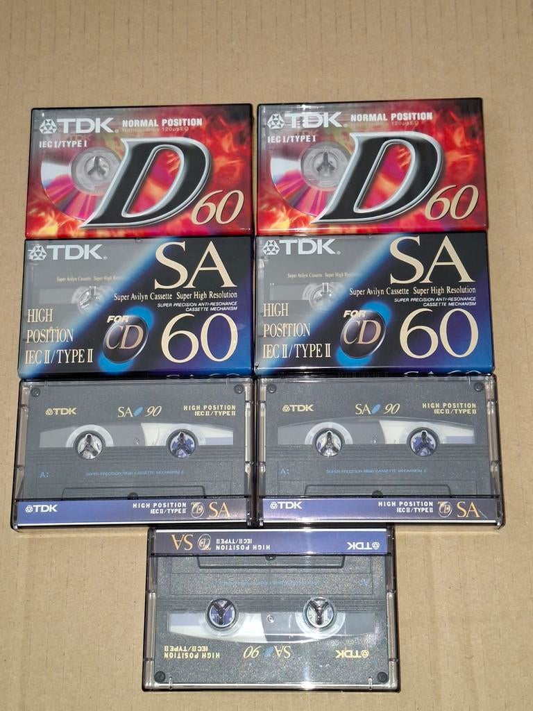 7 TDK Cassettebandjes: D60, SA60, SA90 - Onbespeeld, 2 t/m 25 bandjes, Overige genres, Ophalen of Verzenden, Nieuw in verpakking