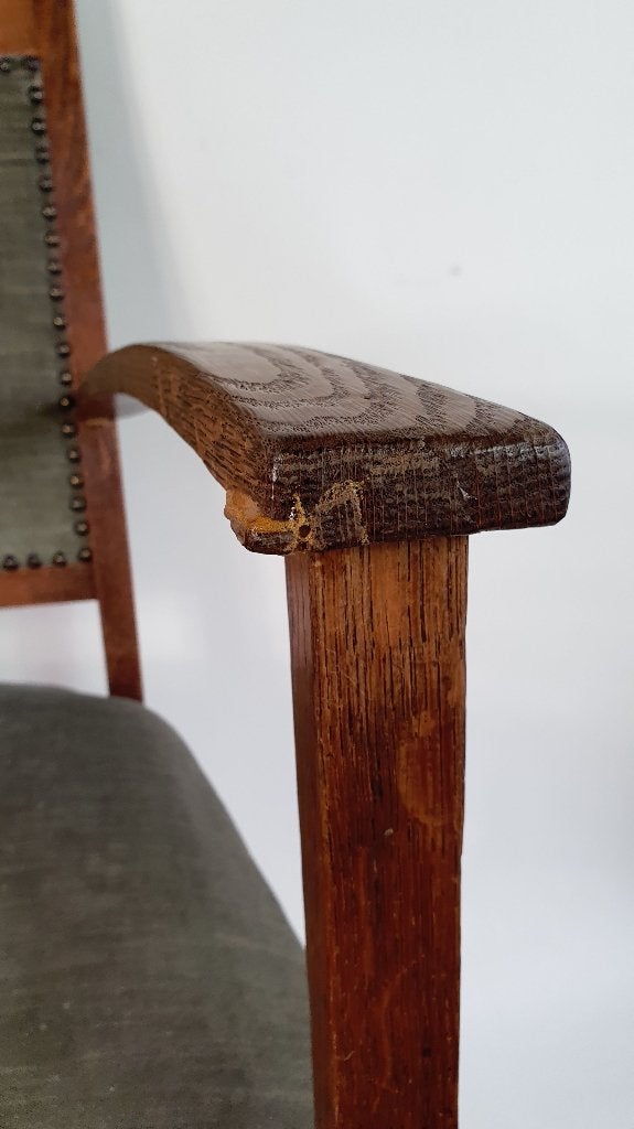 Antieke fauteuil, stoel met armleuningen, springveren. S35, Ophalen of Verzenden