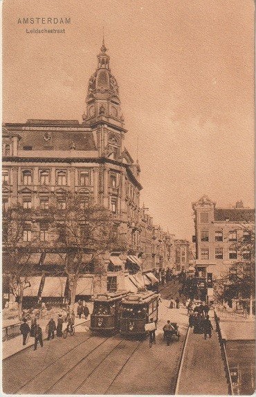 Amsterdam Leidschestraat/Leidsestraat trams/handkar oud, Verzenden, 1920 tot 1940, Ongelopen, Noord-Holland
