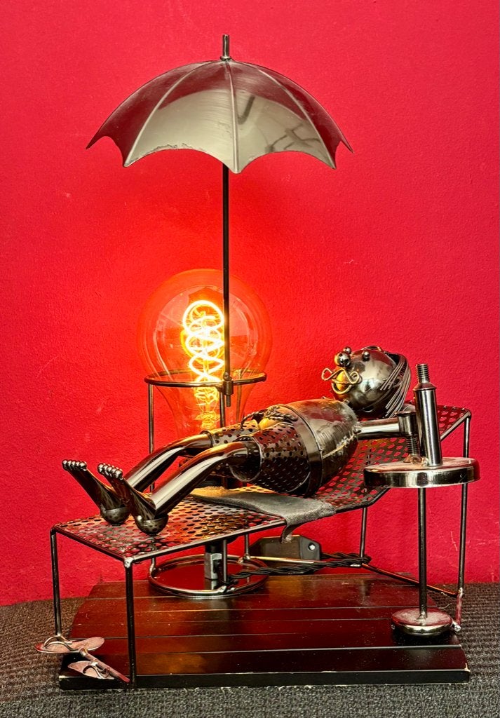 Tafellamp "Zonnebader", Figuurlamp, Glas, Nieuw, Zwart