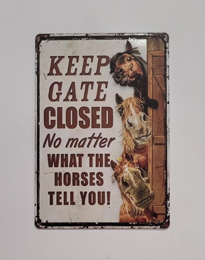 Keep gate closed paarden horse reclamebord van metaal deco, Info@deconoord.nl, Deco Noord, Nieuw, Ophalen of Verzenden