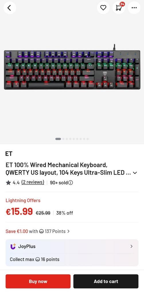 ET 100% Bedraad Mechanisch Toetsenbord QWERTY US LED, ET, Gaming toetsenbord, Nieuw, Ophalen of Verzenden