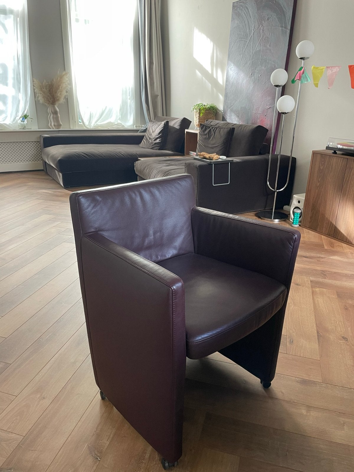 Leren fauteuils W.Schillig - bordeaux 5 stuks, Ophalen, Gebruikt, Leer, 75 tot 100 cm