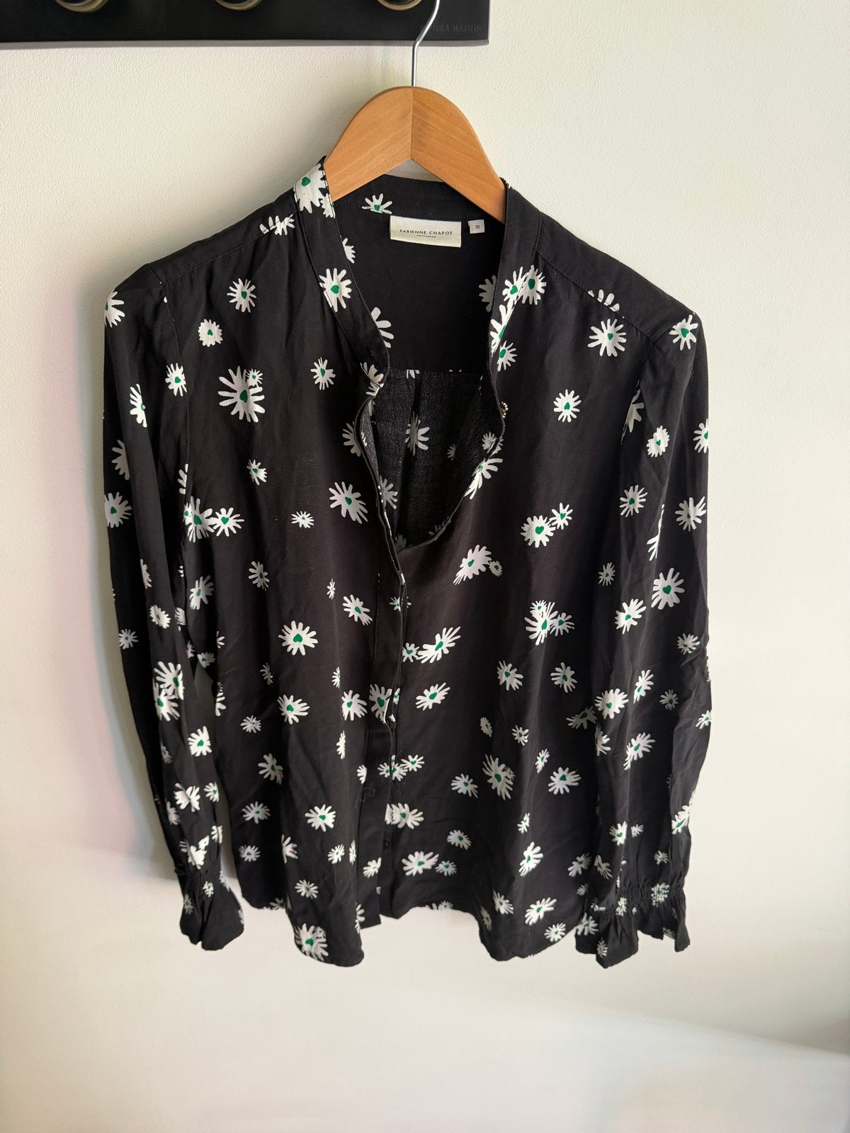 Fabienne Chapot blouse met madeliefjesprint - Maat 38, Ophalen of Verzenden, Zo goed als nieuw, Maat 38/40 (M), Zwart